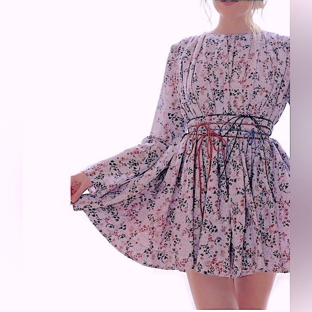 New Elliette Tate Silk Cotton Mini Dress Ditsy Floral Feminine Romantic Size 4